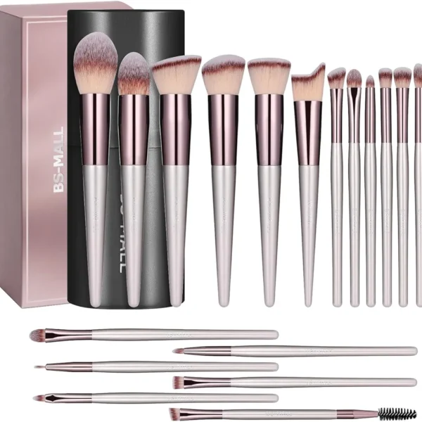 BS-MALL Juego de brochas de maquillaje, 18 piezas, base sintética de alta calidad, correctores de polvo, sombras de ojos, brochas de maquillaje con estuche negro