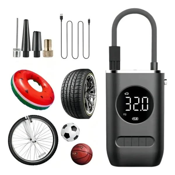 Inflador De Llantas Portable, Compresor Carro Moto Balon Color Negro