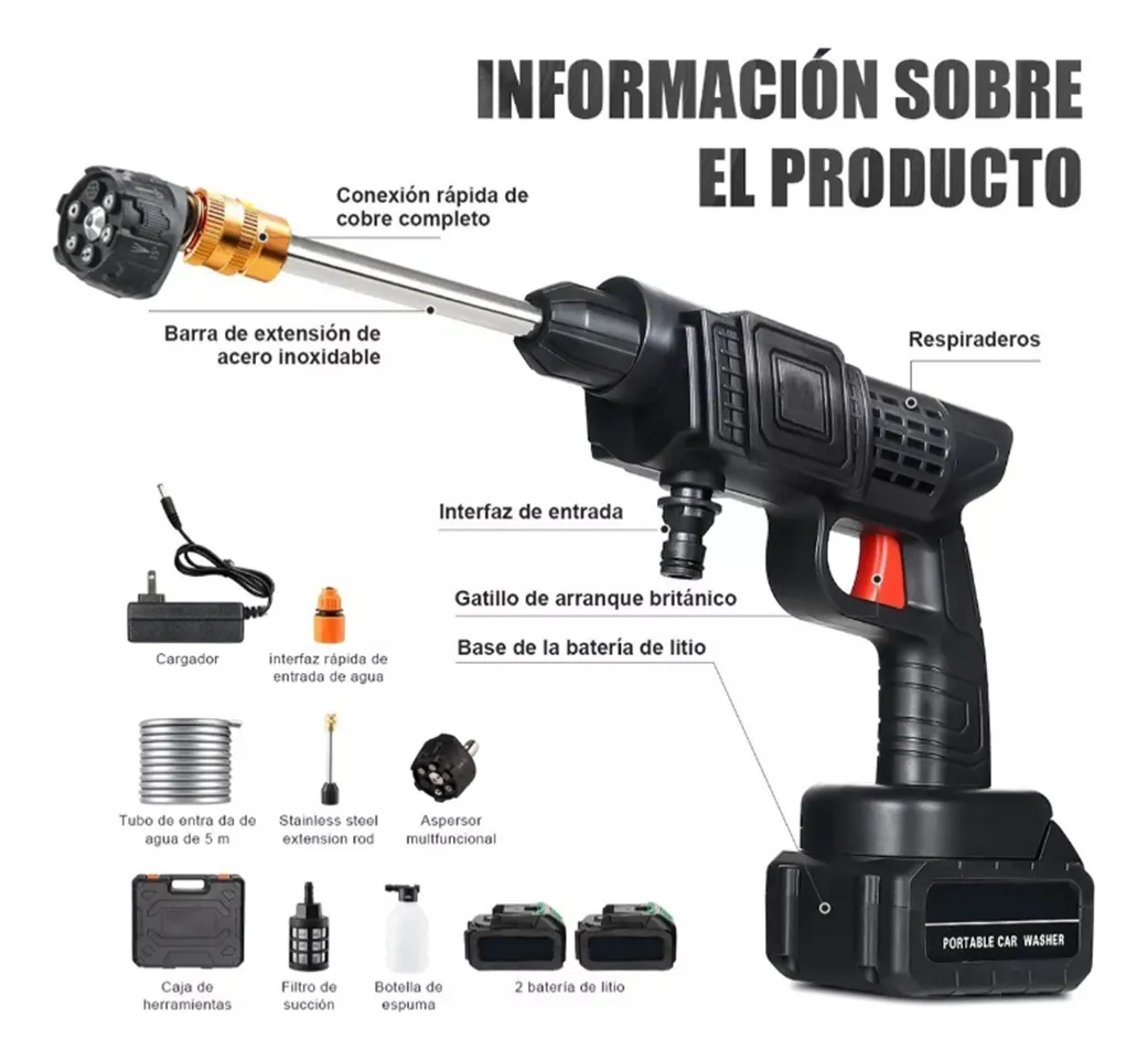 Hidrolavadora Inalámbrica Portátil Recargable 48v 2 Baterías, - Imagen 3