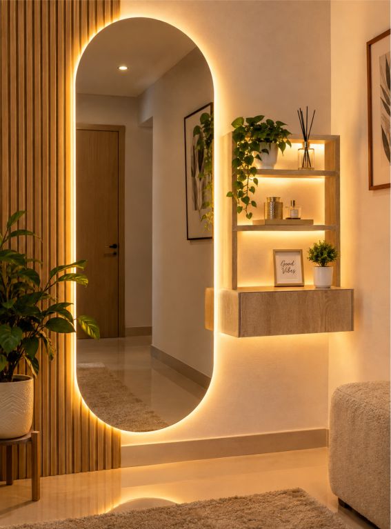 ✨ Muebles en La Dorada. Mueble Decorativo 4 en 1 — Espejo + Cajón + Estante + WPC